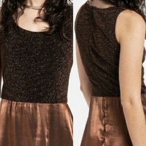 Vintage 80s Petra 2- PC Metalic Knit Copper & Black Lurex Satin Maxi Dress Sz 12